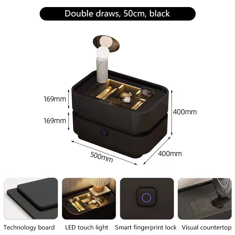 Cream style light luxury glass smart bedside storage cabinet