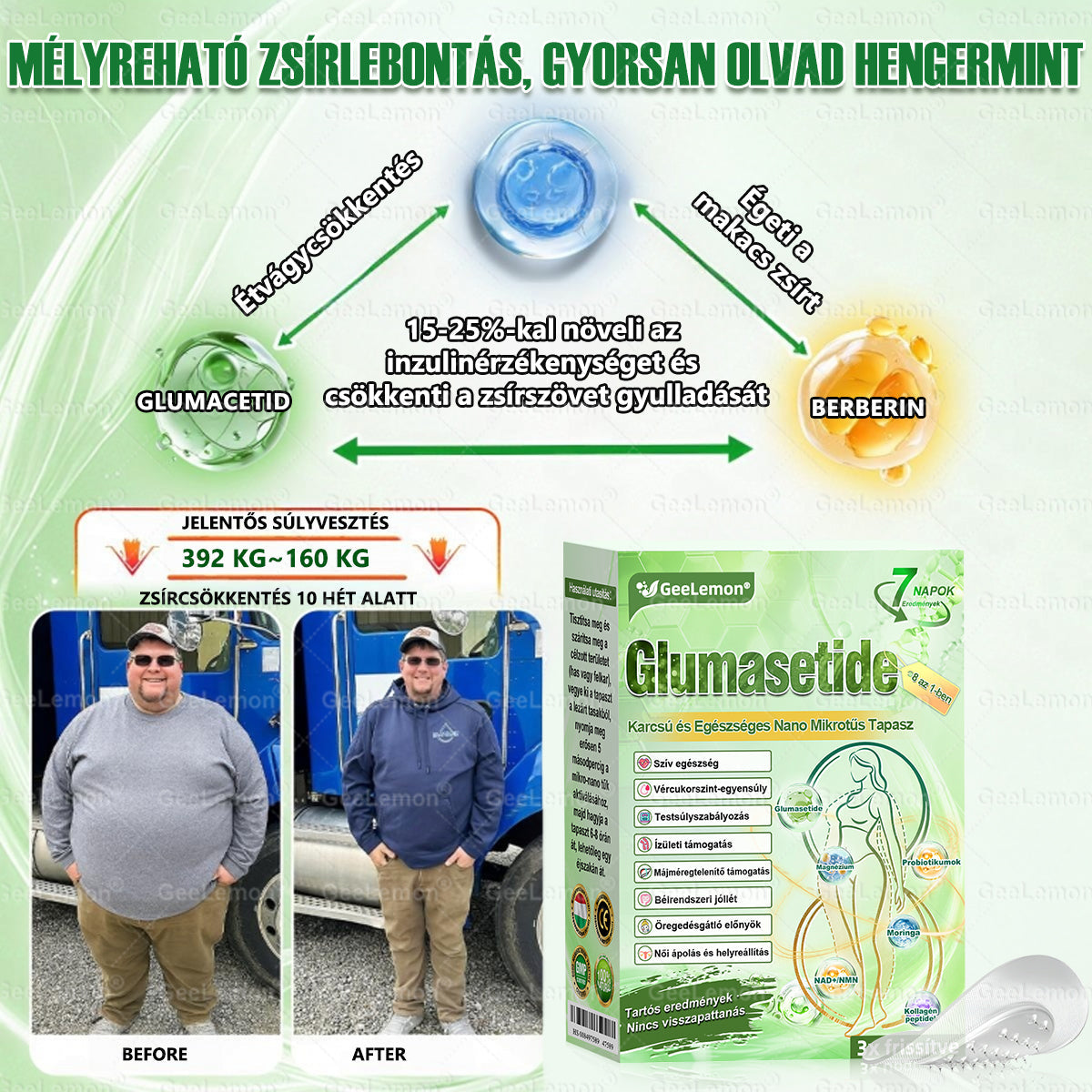 🌱🌱Moringa · Berberine × NAD+ 10-in-1 Advanced Nano GeeLemon® Glumasetide 8az 1-ben Karcsú és EgészségesNano Mikrotűs Tapasz (Napi 1alkalom – látható változásakár 7 nap alatt) ✅ Elhízásra,bőrfeszesítésre,cukorbetegségre, alvásiapnoéra, ízületekre stb HU