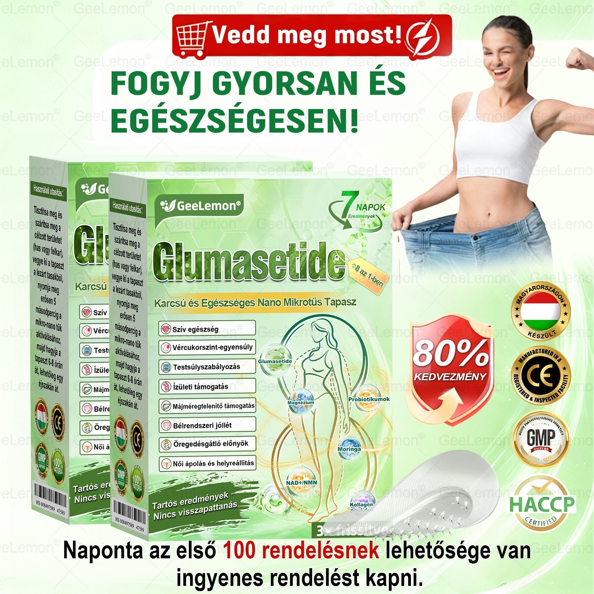 🌱🌱Moringa · Berberine × NAD+ 10-in-1 Advanced Nano GeeLemon® Glumasetide 8az 1-ben Karcsú és EgészségesNano Mikrotűs Tapasz (Napi 1alkalom – látható változásakár 7 nap alatt) ✅ Elhízásra,bőrfeszesítésre,cukorbetegségre, alvásiapnoéra, ízületekre stb HU