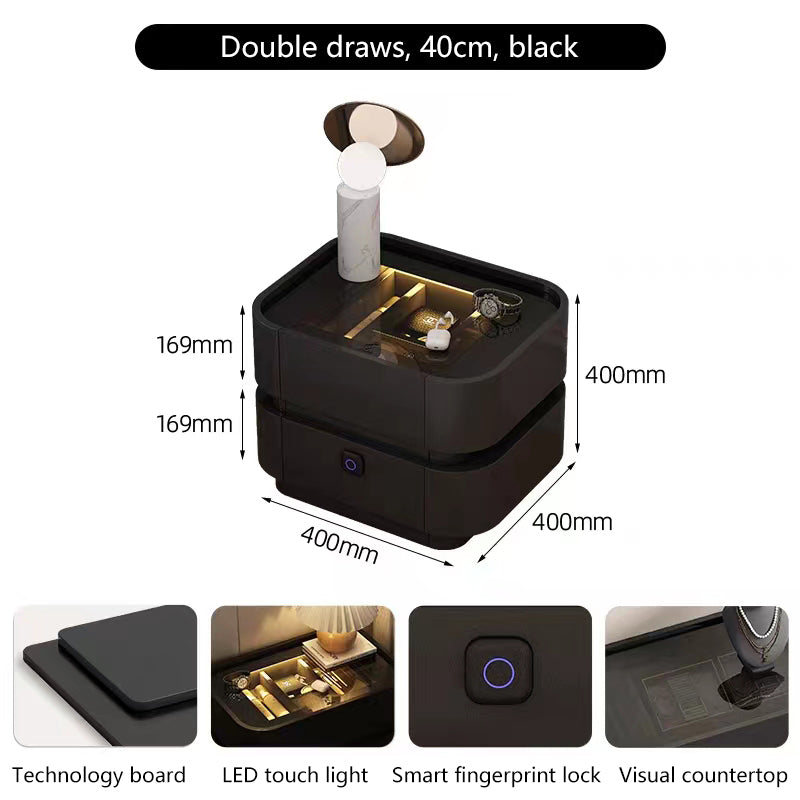 Cream style light luxury glass smart bedside storage cabinet